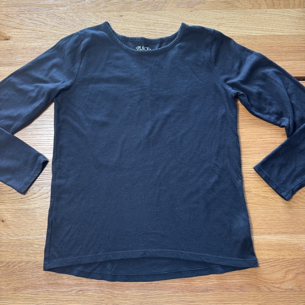 The Childrens Place Girls XL 14 Black Long Sleeve Crew Neck High Low Hem Top